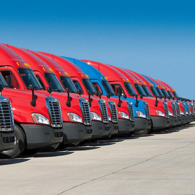 Fleet of trucks on a parking lot