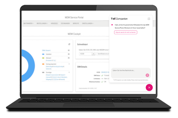 Screenshot of the service portal dashboard with the AI Assistant chat window