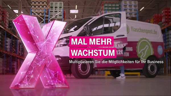 A delivery van with a flaschenpost advertising is parked in a warehouse
