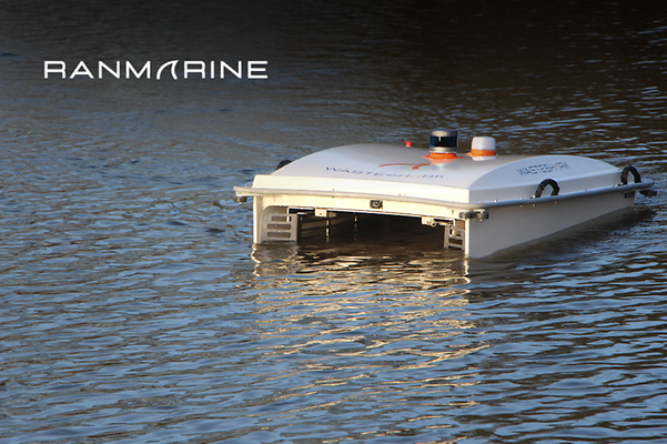 Different versions of RanMarine's "WasteShark" in the water