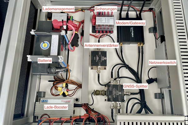 Interior of the test box with technical components