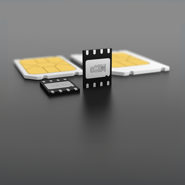 Ilustración en 3D de varias tarjetas SIM colocadas en horizontal y en vertical.