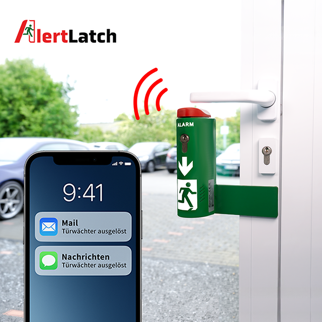 Türgriff mit Wifi Zeichen und einem Smartphone