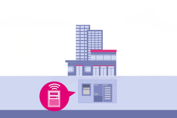 Stilisierte Grafik von einem Smart Building.