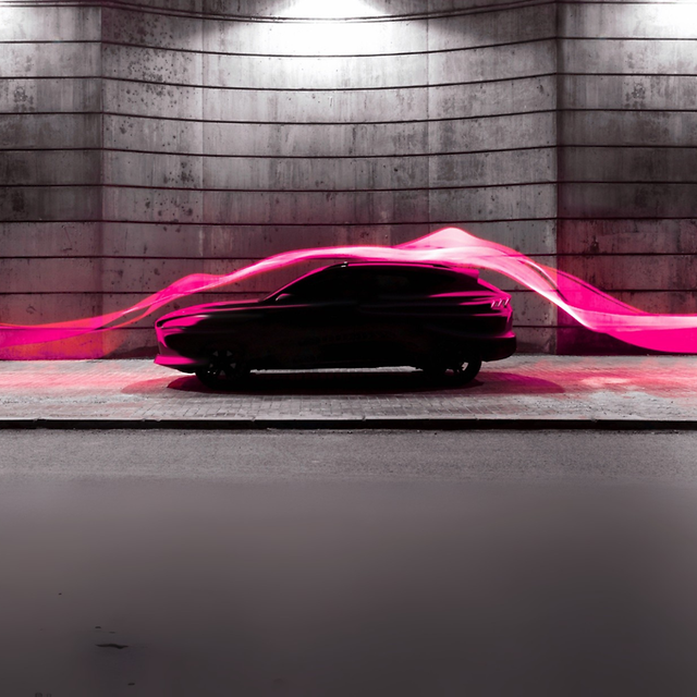 Abstraktes Auto in einer nächtlichen Szene, umgeben von einer dynamischen Magenta-Lichtspureader (10)