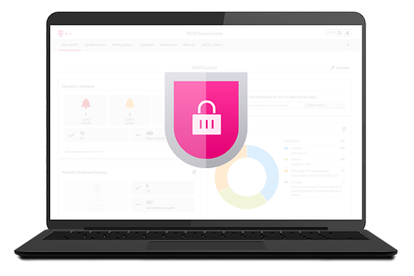 Laptop screen shows icon with lock for secure connection in M2M Service Portal