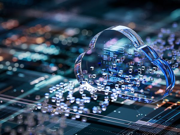Abstract representation of a hard drive with a glassy cloud.