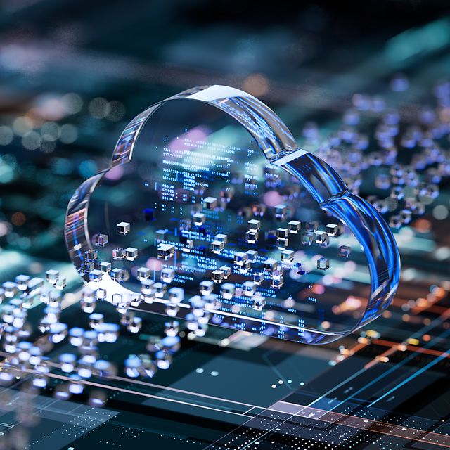 Abstract representation of a hard drive with a glassy cloud.