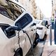 Electric car plugged in a loading station